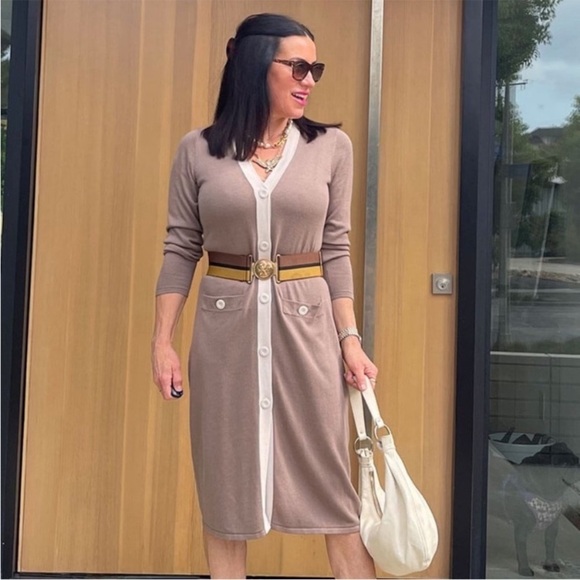 Cabi Women's Taupe Genteel Long Button-Up Cardigan Sweater Size X Small #6161 - Picture 2 of 15